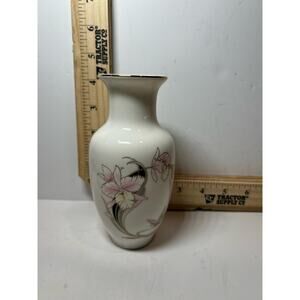 Elegant Floral Porcelain Vase with Gold Trim Vintage Collectible Home Decor